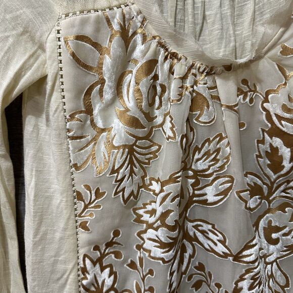 Meadow Rue Anthropologie Womens XS Blouse Beige Floral Long Sleeve - Picture 4 of 15